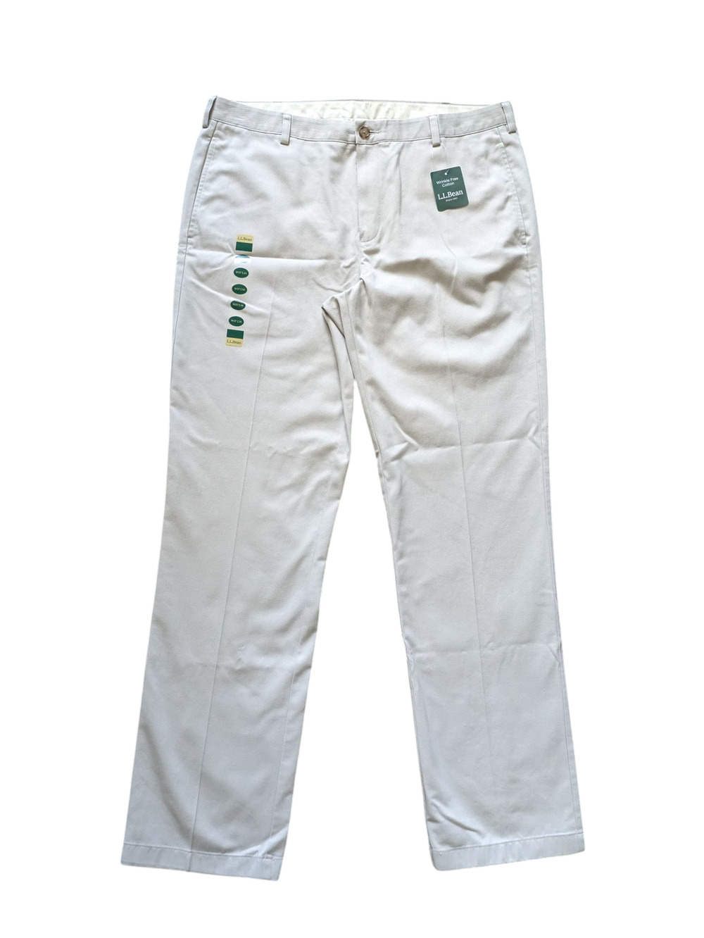 NWT L.L.Bean Wrinkle Free Pants Men 37/34 Beige Cotton Standard Fit Career Work